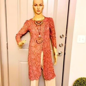 Size 8 mauve and cream chiffon duster and size 8 cream color slacks